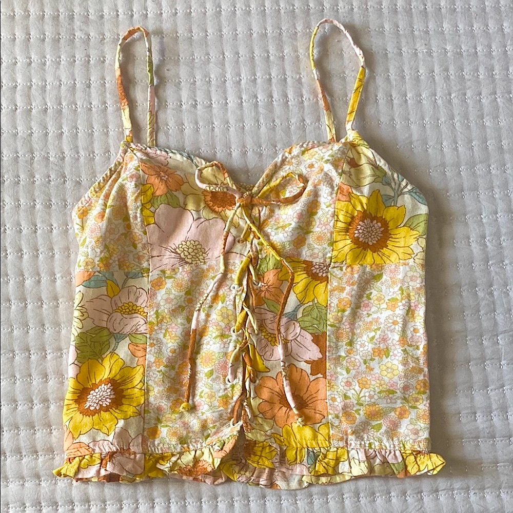 American Eagle Outfitters - Woman’s Floral Patchwork Tie Front Cami, Size XS